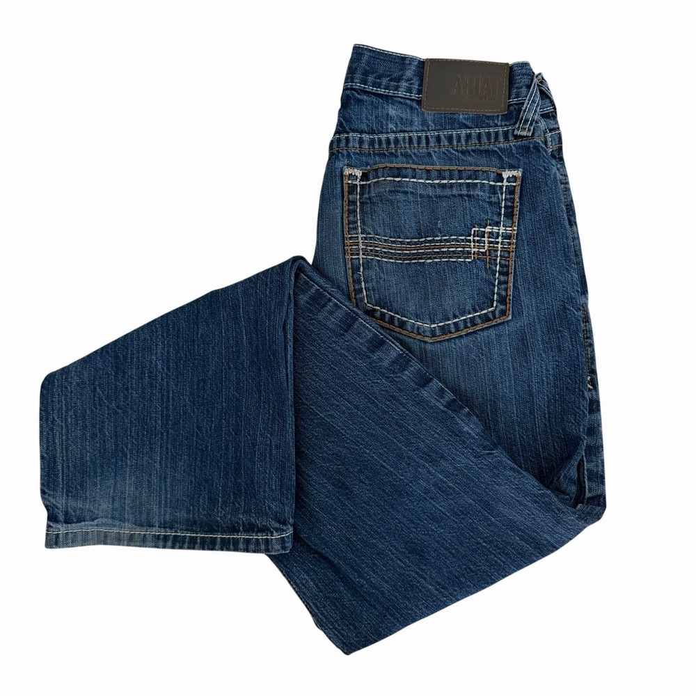 Ariat M5 Jeans Mens 34x32 Straight Leg Blue Denim Workwear Faded Stitch Accent